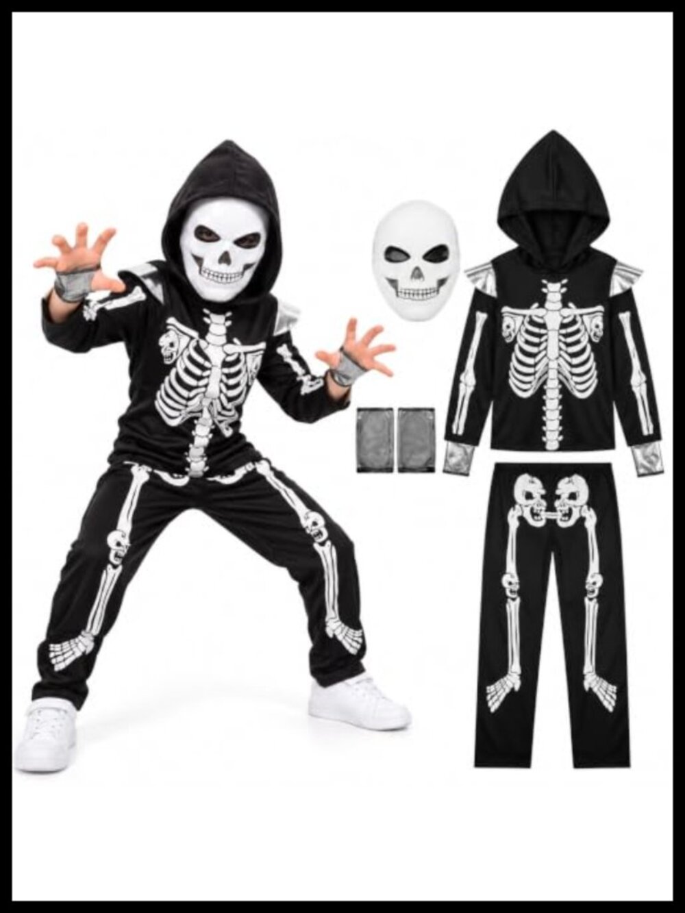 Kids Skeleton Gladiator Halloween Costume 4-Piece Dress Up Set Youth